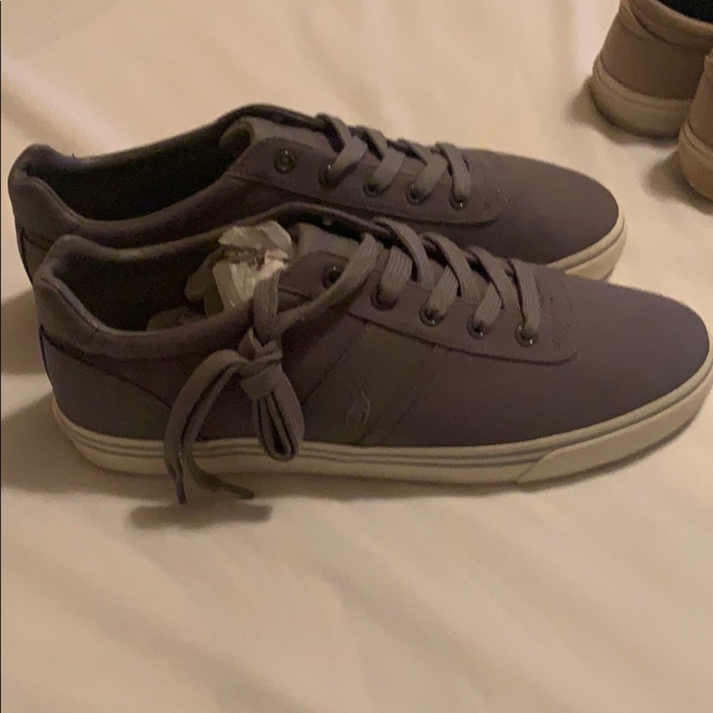 Grey and white polo shoes